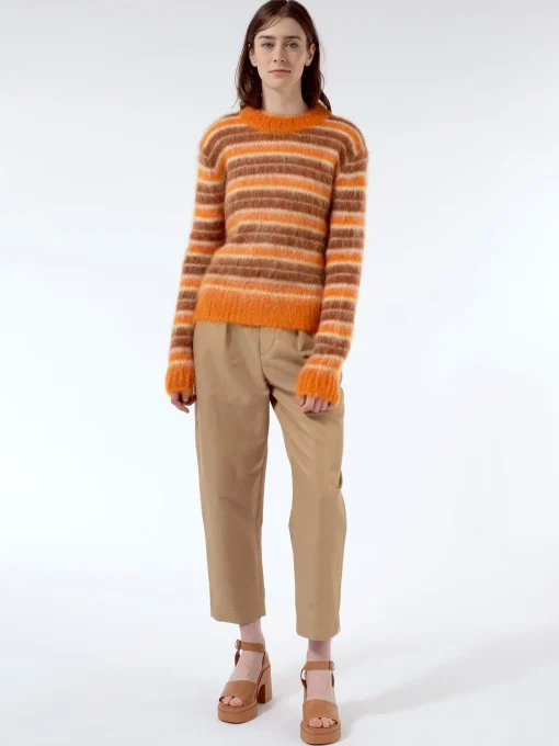Hot - Striped Mohair and Wool Sweater in Clay Women Tops & Blouses | Knitwear