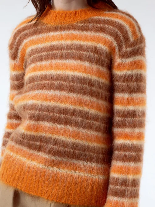 Hot - Striped Mohair and Wool Sweater in Clay Women Tops & Blouses | Knitwear