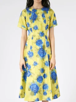 Hot - Taffeta Midi Dress with Idyll Print in Women Dresses