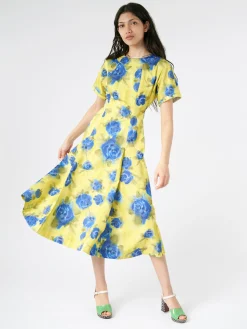 Hot - Taffeta Midi Dress with Idyll Print in Women Dresses
