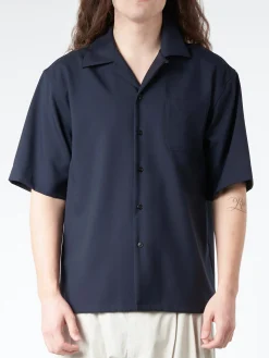 Sale - Tropical Wool Bowling Shirt in Blue and Black Button-Ups