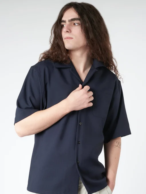 Sale - Tropical Wool Bowling Shirt in Blue and Black Button-Ups