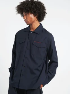 Outlet - Tropical Wool Shirt in Blue Black Button-Ups