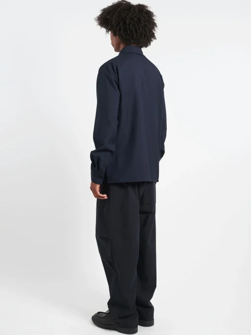 Outlet - Tropical Wool Shirt in Blue Black Button-Ups
