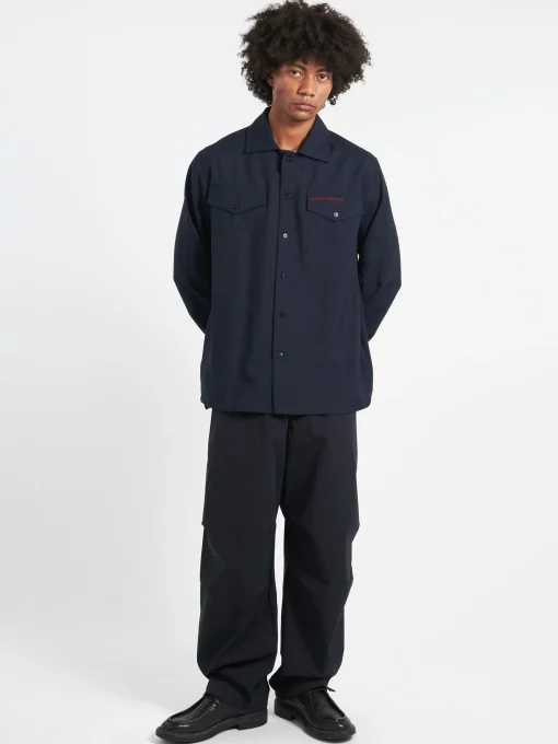 Outlet - Tropical Wool Shirt in Blue Black Button-Ups
