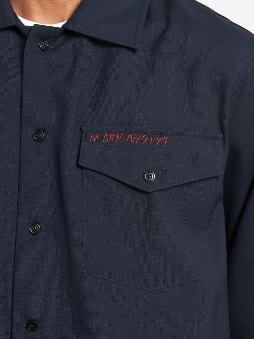 Outlet - Tropical Wool Shirt in Blue Black Button-Ups