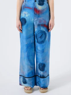 Best - Wide-Leg Silk Trousers with Buchi Blue Print in Cobalt Women Pants