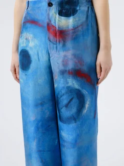 Best - Wide-Leg Silk Trousers with Buchi Blue Print in Cobalt Women Pants