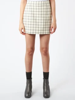 Online - Wool Check Mini Skirt in Stone White Women Skirts