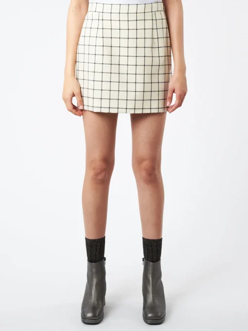 Online - Wool Check Mini Skirt in Stone White Women Skirts