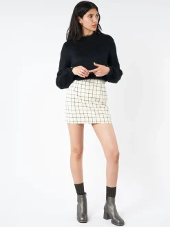 Online - Wool Check Mini Skirt in Stone White Women Skirts