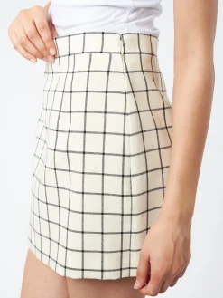 Online - Wool Check Mini Skirt in Stone White Women Skirts