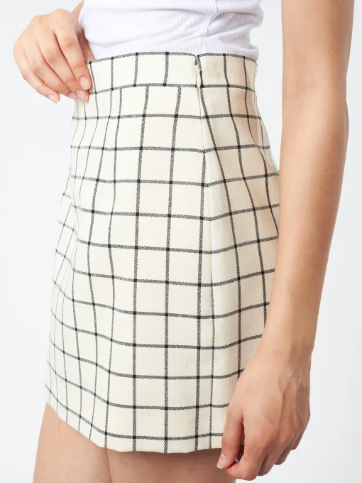 Online - Wool Check Mini Skirt in Stone White Women Skirts