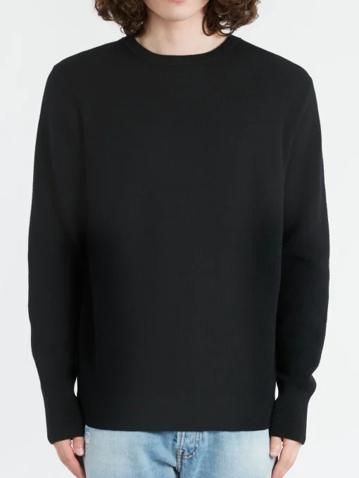 Hot - Ribbed Merino Crewneck in Black Knitwear