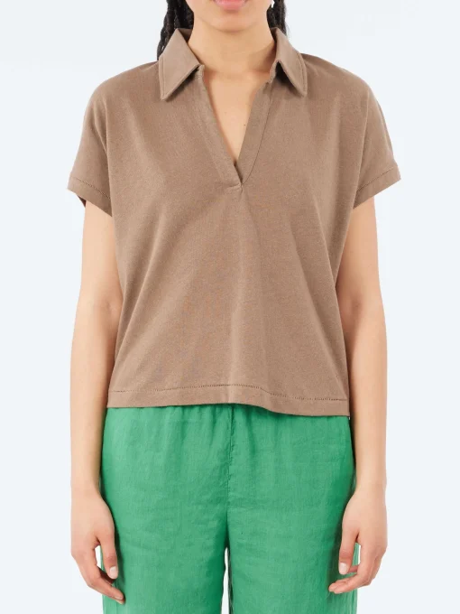 Sale - WLINEN03 Polo Shirt in Faded Grain Women Tops & Blouses