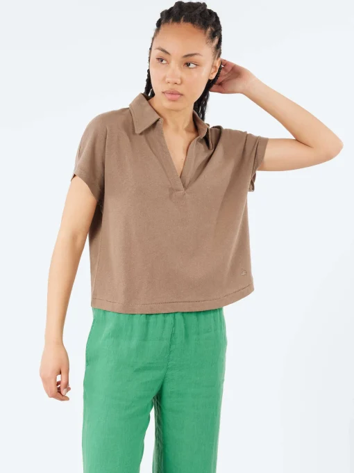 Sale - WLINEN03 Polo Shirt in Faded Grain Women Tops & Blouses