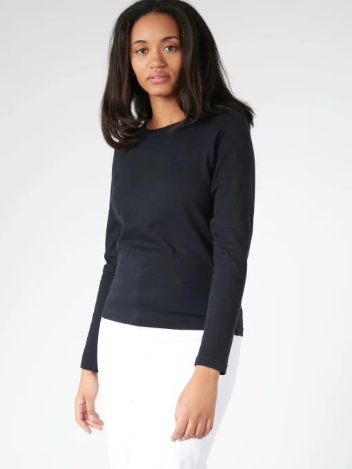 Outlet - Women's Relaxed Longsleeve T-Shirt in Deep Black Women Tops & Blouses | T-Shirts