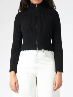 Discount MM6 - Raw Hem Camionneur Sweater in Black Women Tops & Blouses | Sweatshirts