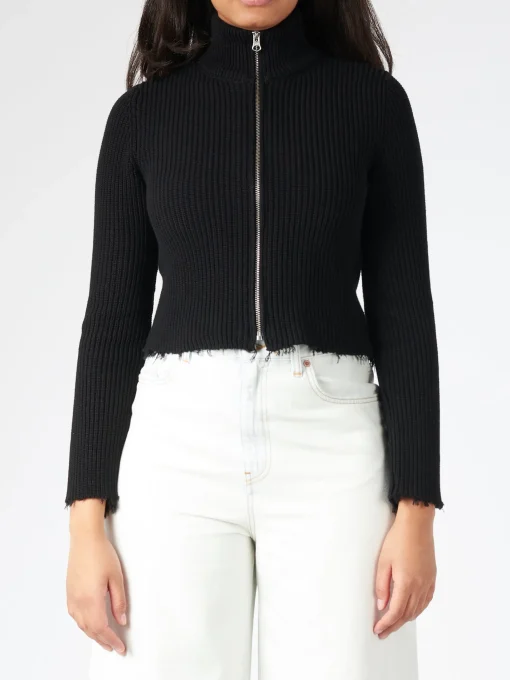 Discount MM6 - Raw Hem Camionneur Sweater in Black Women Tops & Blouses | Sweatshirts