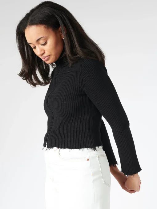 Discount MM6 - Raw Hem Camionneur Sweater in Black Women Tops & Blouses | Sweatshirts