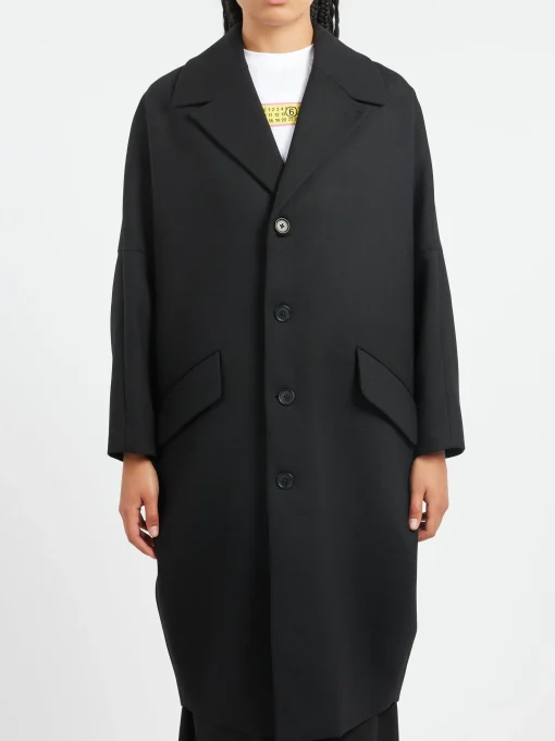 New MM6 - Wool Gabardine Coat in Black Women Outerwear