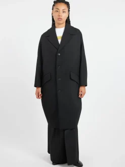 New MM6 - Wool Gabardine Coat in Black Women Outerwear