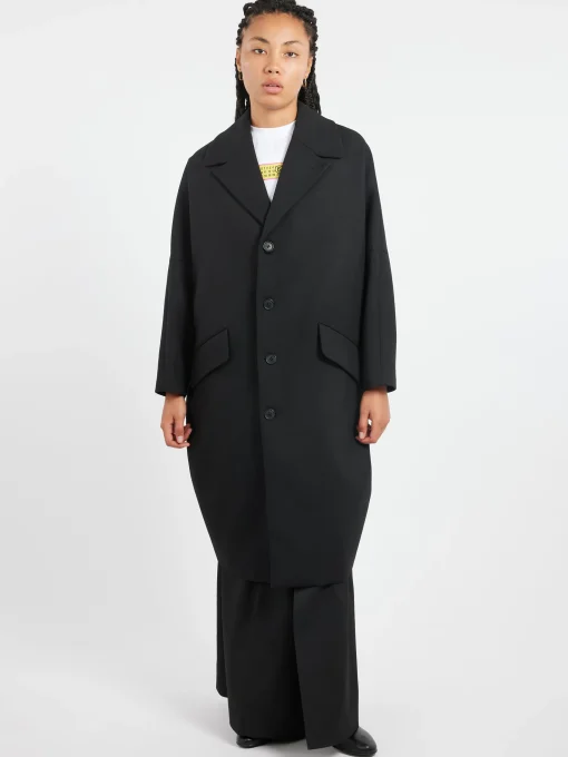 New MM6 - Wool Gabardine Coat in Black Women Outerwear