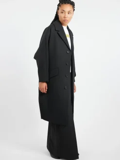 New MM6 - Wool Gabardine Coat in Black Women Outerwear