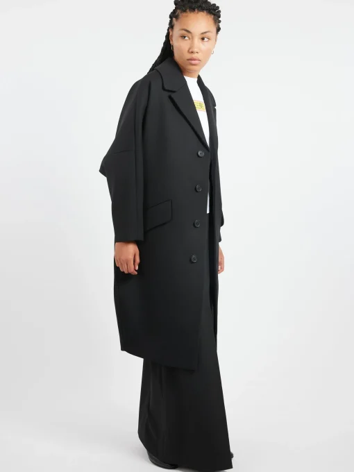 New MM6 - Wool Gabardine Coat in Black Women Outerwear