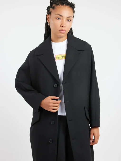 New MM6 - Wool Gabardine Coat in Black Women Outerwear