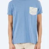 Hot - Linen Cats Pocket Tee in Heather Blue T-Shirts