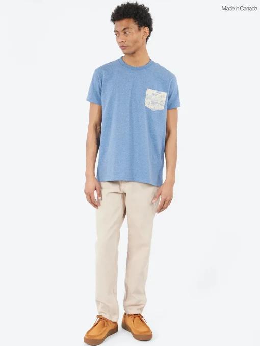 Hot - Linen Cats Pocket Tee in Heather Blue T-Shirts