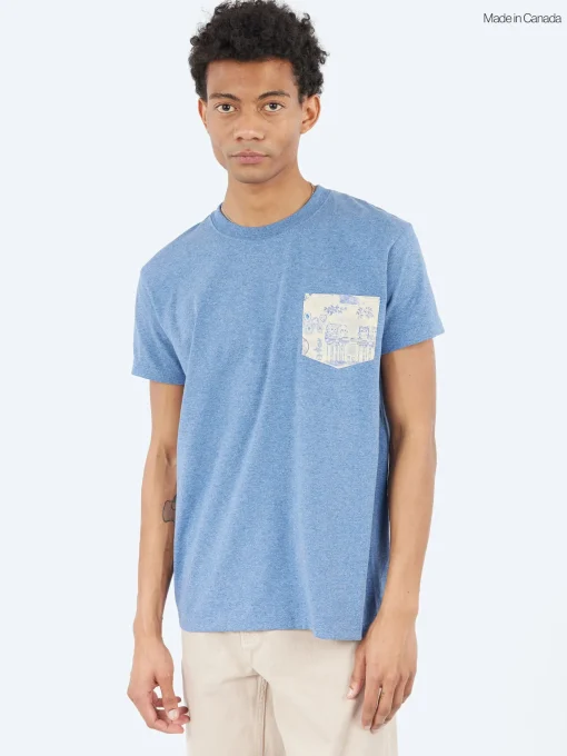 Hot - Linen Cats Pocket Tee in Heather Blue T-Shirts