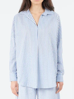 Fashion - Over V-Neck Blouse in Riga Sky Women Tops & Blouses