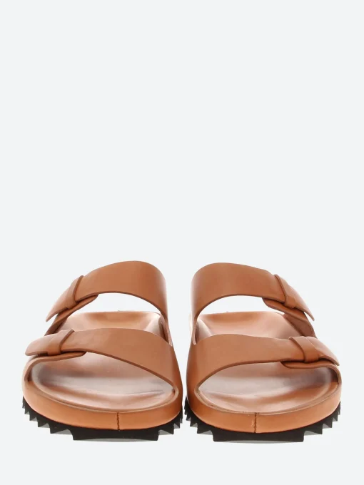 Fashion - Pelagie 003 Leather Sandals in Ginger Biscuit Nappa Women Overalls & Jumpsuits | Slides