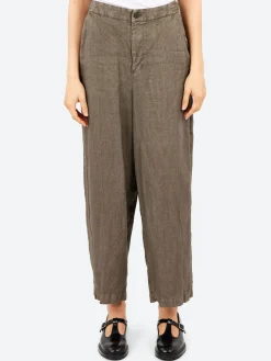 Fashion - Linen Twill Wide Pants in Khaki Women Pants