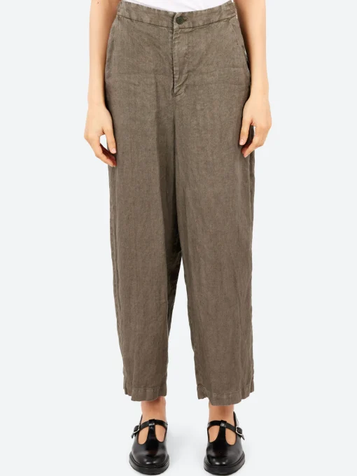 Fashion - Linen Twill Wide Pants in Khaki Women Pants