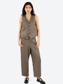 Fashion - Linen Twill Wide Pants in Khaki Women Pants