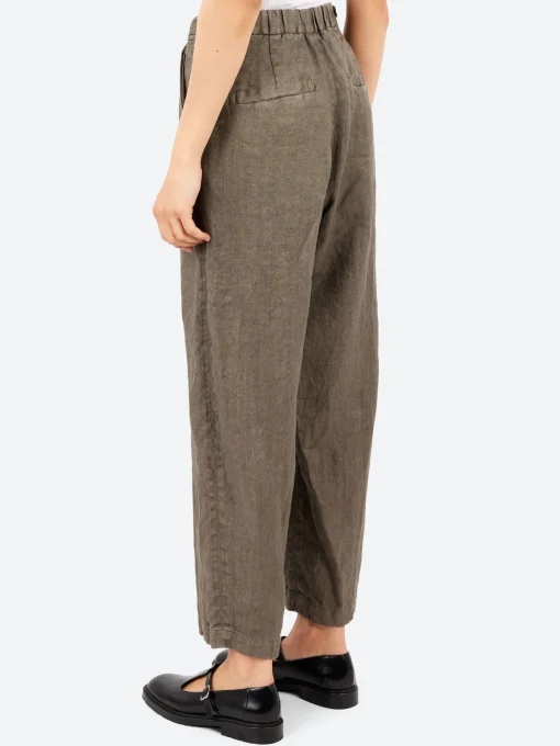 Fashion - Linen Twill Wide Pants in Khaki Women Pants
