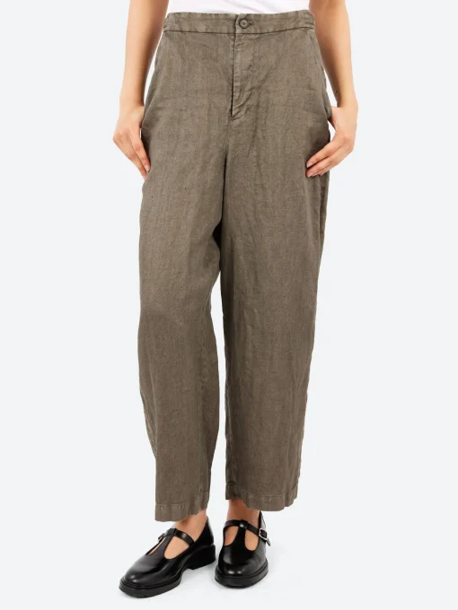 Fashion - Linen Twill Wide Pants in Khaki Women Pants