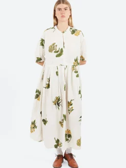 Outlet - Summer Botanical Print Dress in Ivory Women Dresses