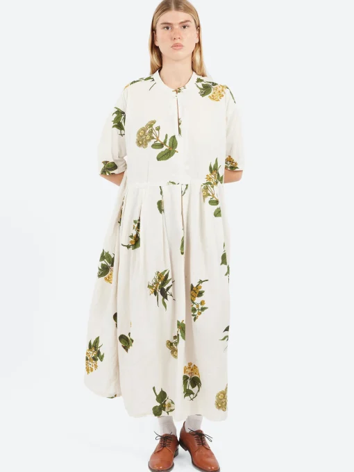 Outlet - Summer Botanical Print Dress in Ivory Women Dresses