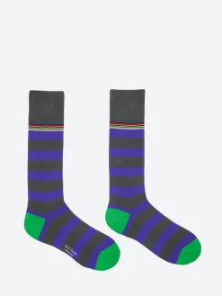 Online - Contrast 'Signature Stripe' Socks in Grey Socks