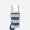 Sale - Fleck Stripe Cotton-Silk Socks in Grey and Navy Women Socks & Hosiery | Belts