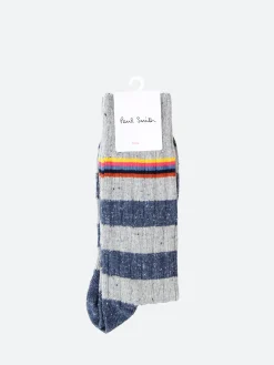 Sale - Fleck Stripe Cotton-Silk Socks in Grey and Navy Women Socks & Hosiery | Belts