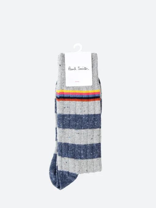 Sale - Fleck Stripe Cotton-Silk Socks in Grey and Navy Women Socks & Hosiery | Belts