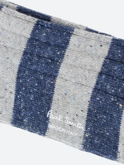Sale - Fleck Stripe Cotton-Silk Socks in Grey and Navy Women Socks & Hosiery | Belts