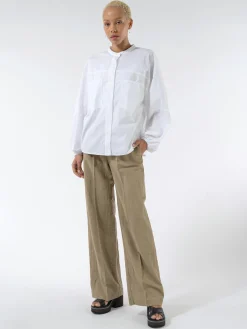 New Pomandere - 7183 Trousers with Slightly Wide Legged-Cut and Pleats in Dove Grey Women Pants | Overalls & Jumpsuits