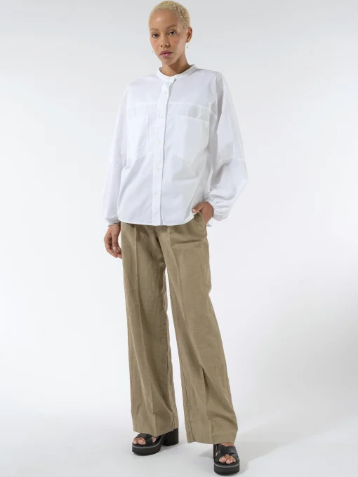 New Pomandere - 7183 Trousers with Slightly Wide Legged-Cut and Pleats in Dove Grey Women Pants | Overalls & Jumpsuits