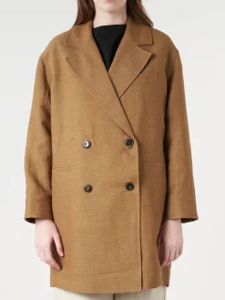 Discount Pomandere - Double-Breasted Coat in Tobacco Women Outerwear
